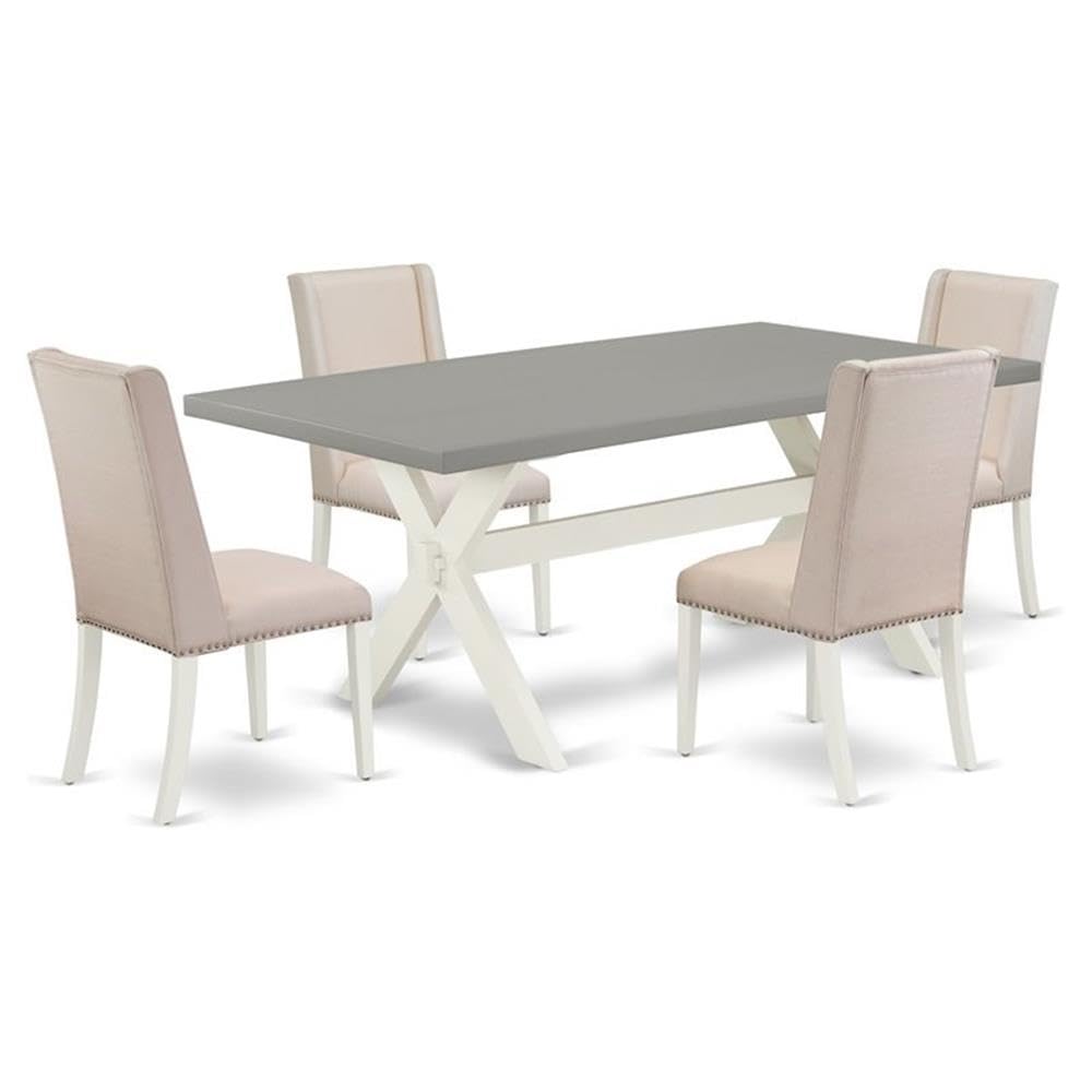 East West Furniture X097Fl201-5 5 Piece Modern Dining Table Set Includes A Rectangle Wooden Table With X-Legs And 4 Cream Linen Fabric Upholstered Chairs, 40X72 Inch, Multi-Color